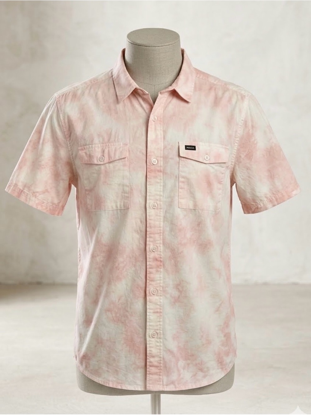 RVCA Men's Pink Tie-Dye Short Sleeve Button-Down Shirt